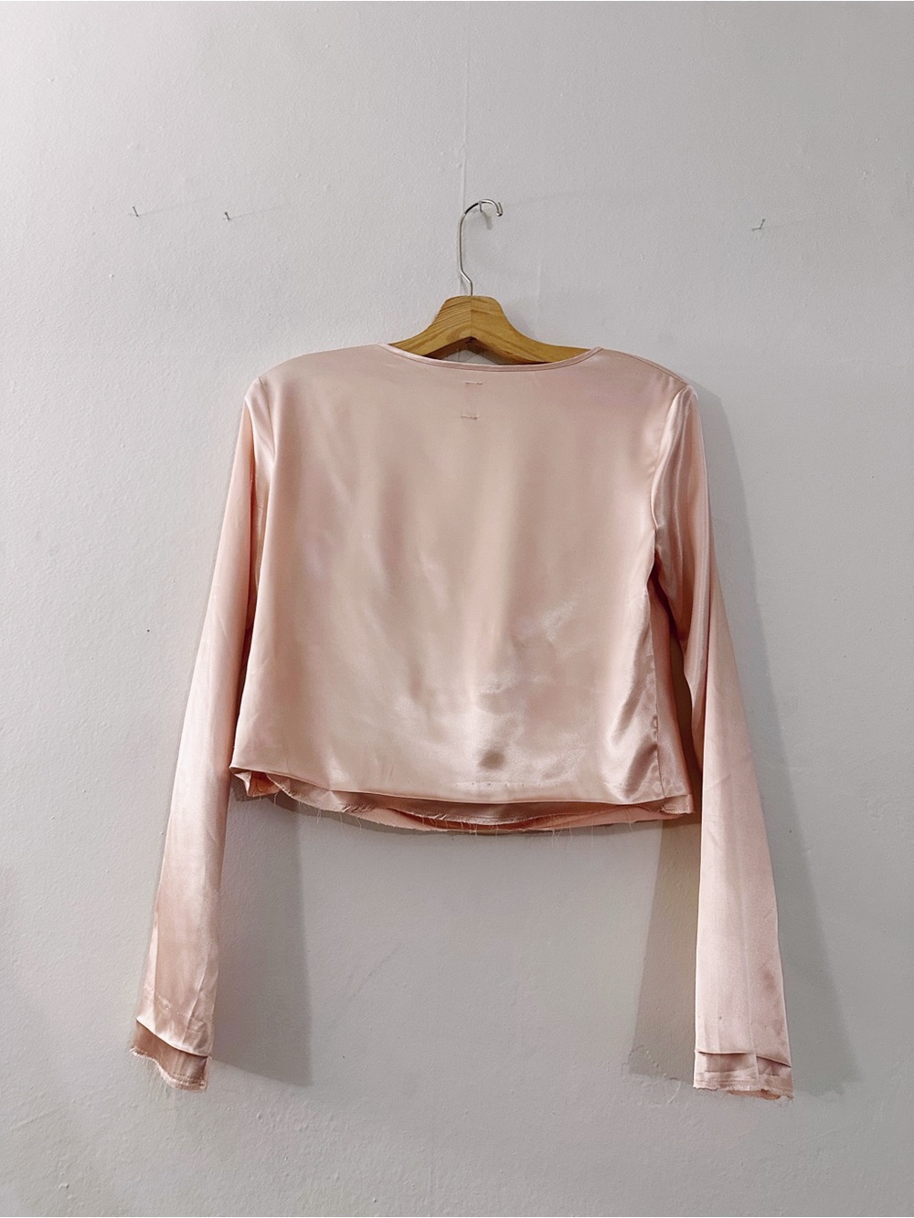 Staud Satin Long Sleeve Blouse Peach Pink Pinched Front Top - Picture 6 of 9